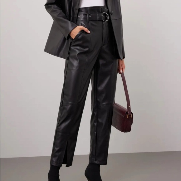 MARISSA WEBB BELTED LEATHER BARREL-LEG PANTS black sz 8 - Picture 3 of 11